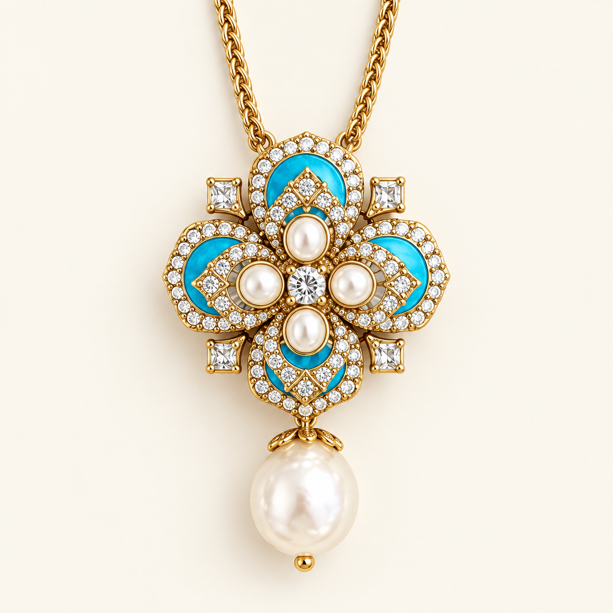 Azure Fleur Pearl-Style Pendant Necklace