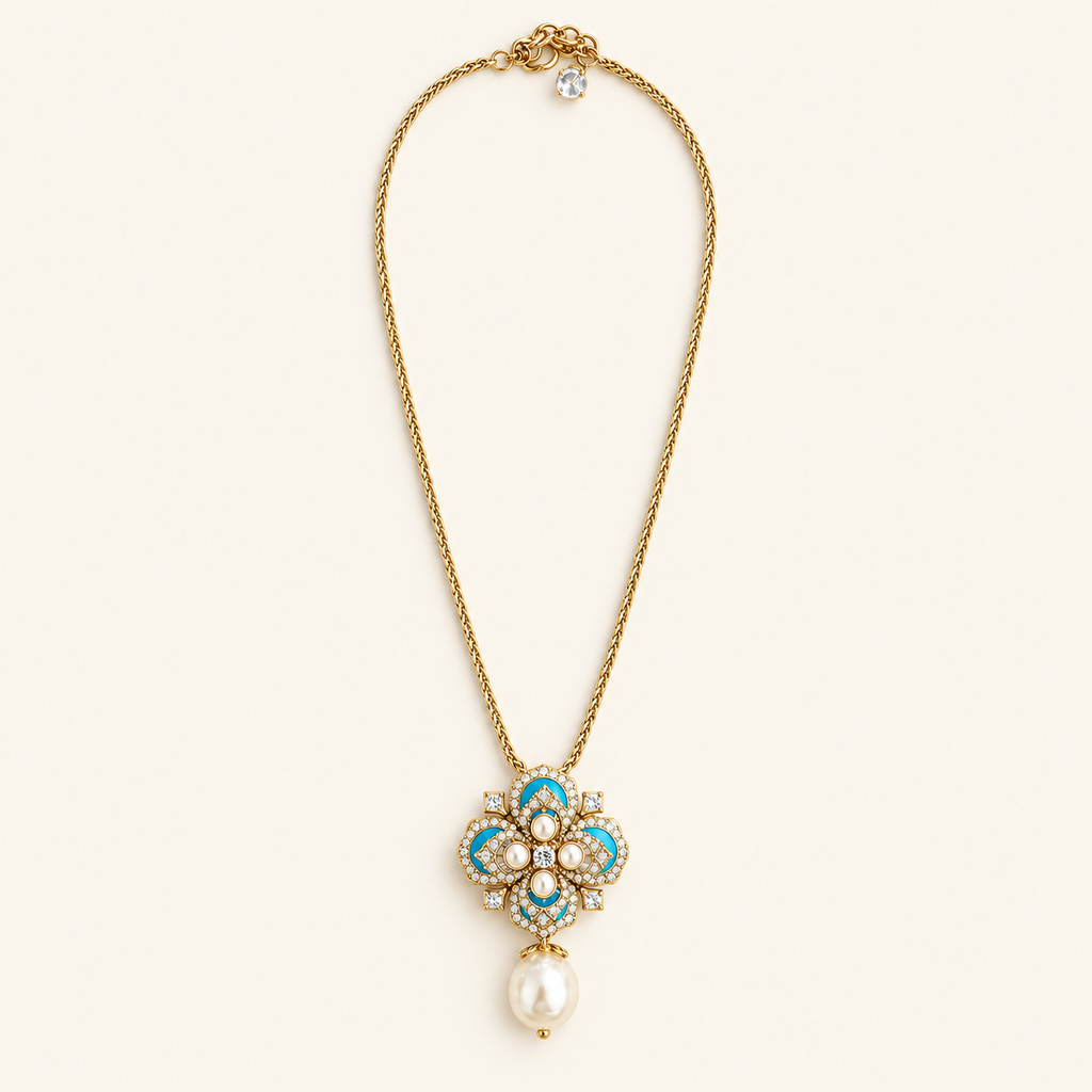 Azure Fleur Pearl-Style Pendant Necklace