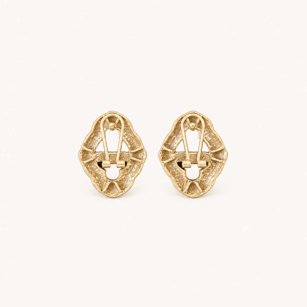 Vintage Black Enamel Floral Statement Earrings