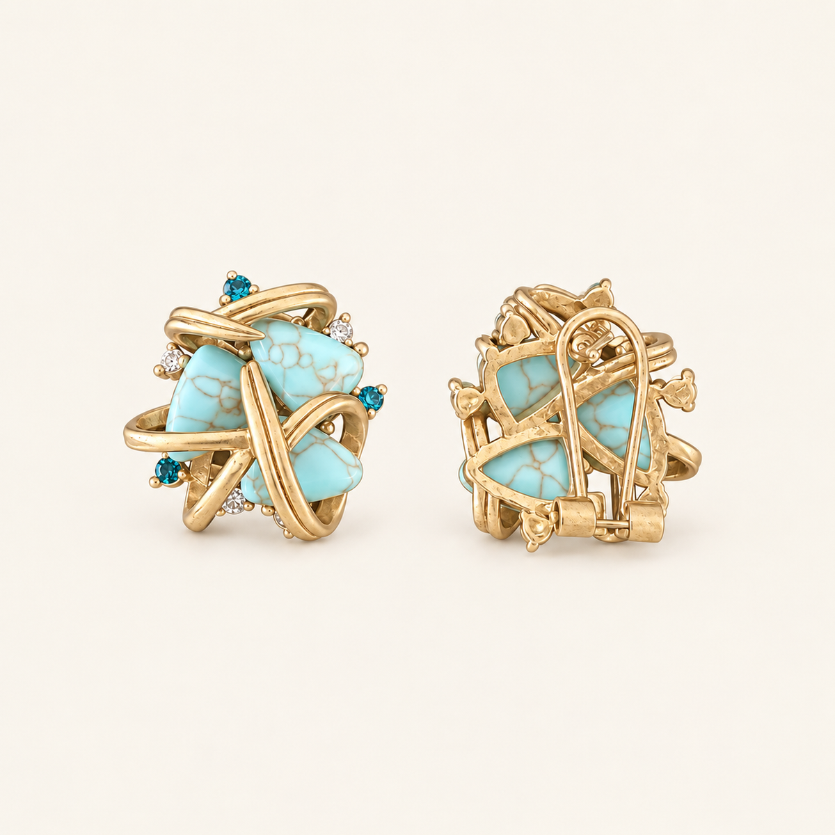 Vintage Turquoise Sculptural Clip-On Earrings