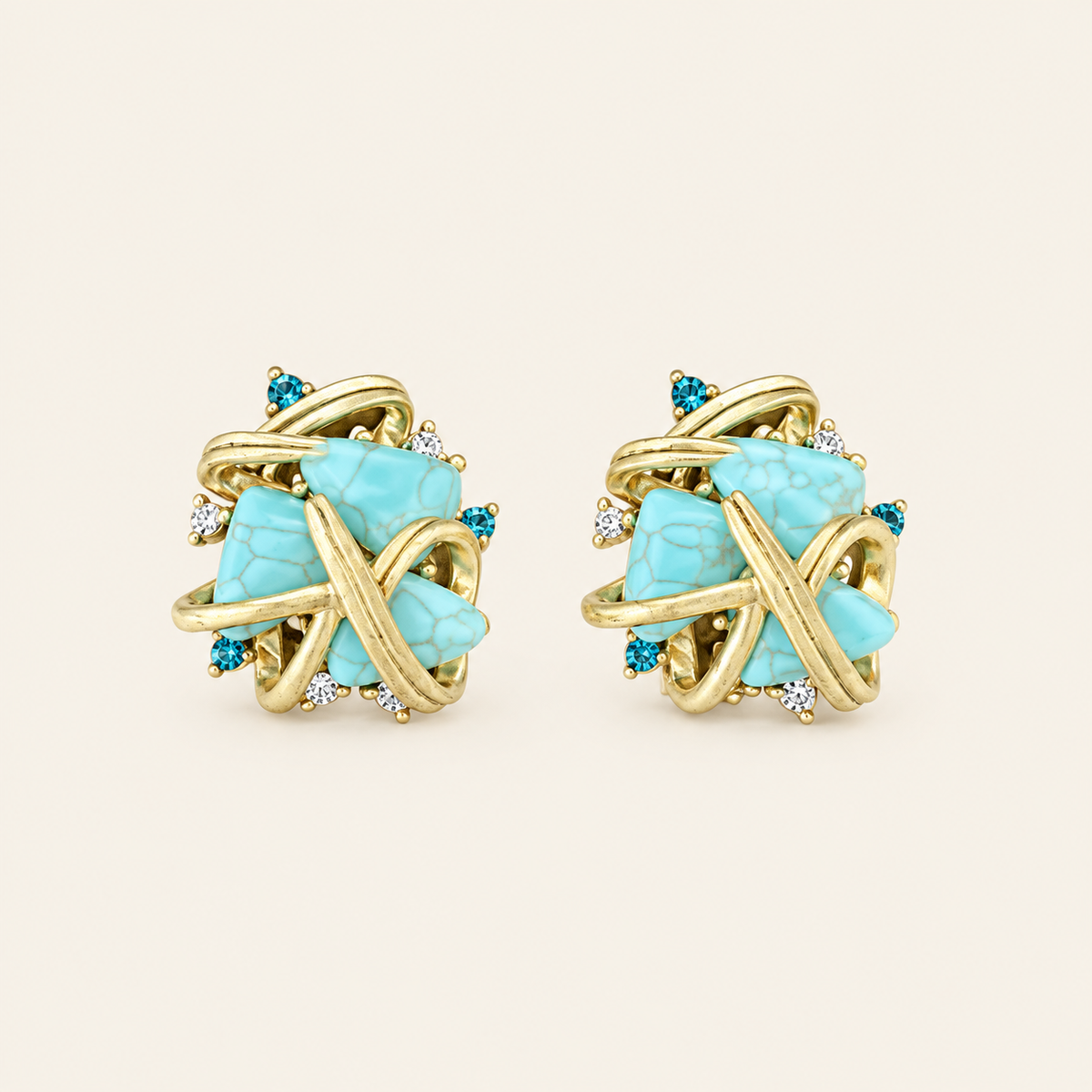 Vintage Turquoise Sculptural Clip-On Earrings