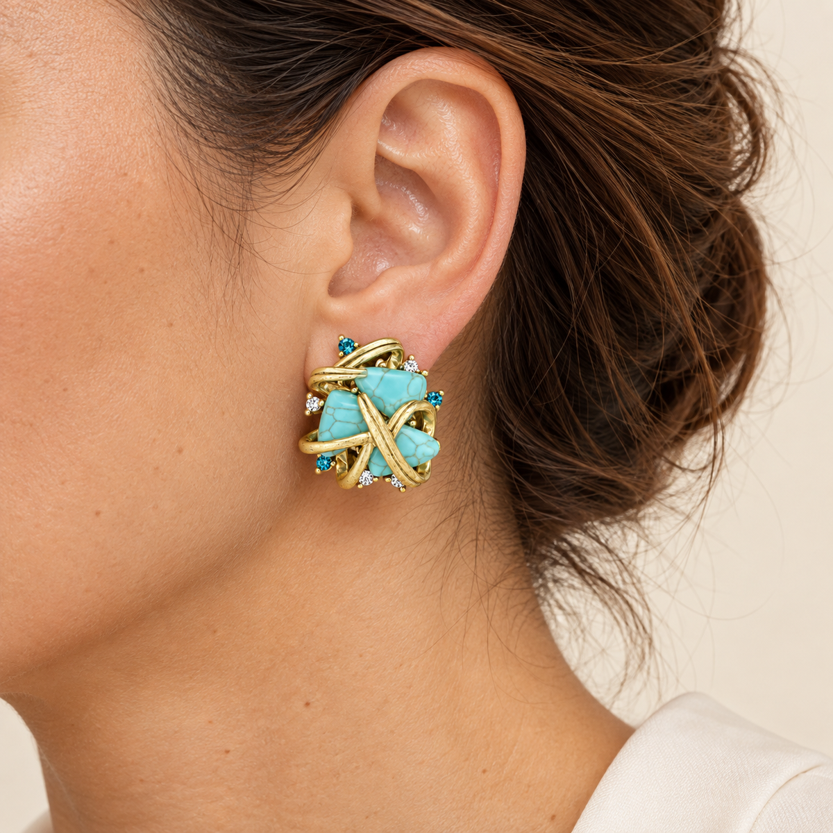 Vintage Turquoise Sculptural Clip-On Earrings