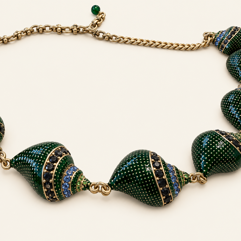 Deep Green Sculptural Statement Necklace