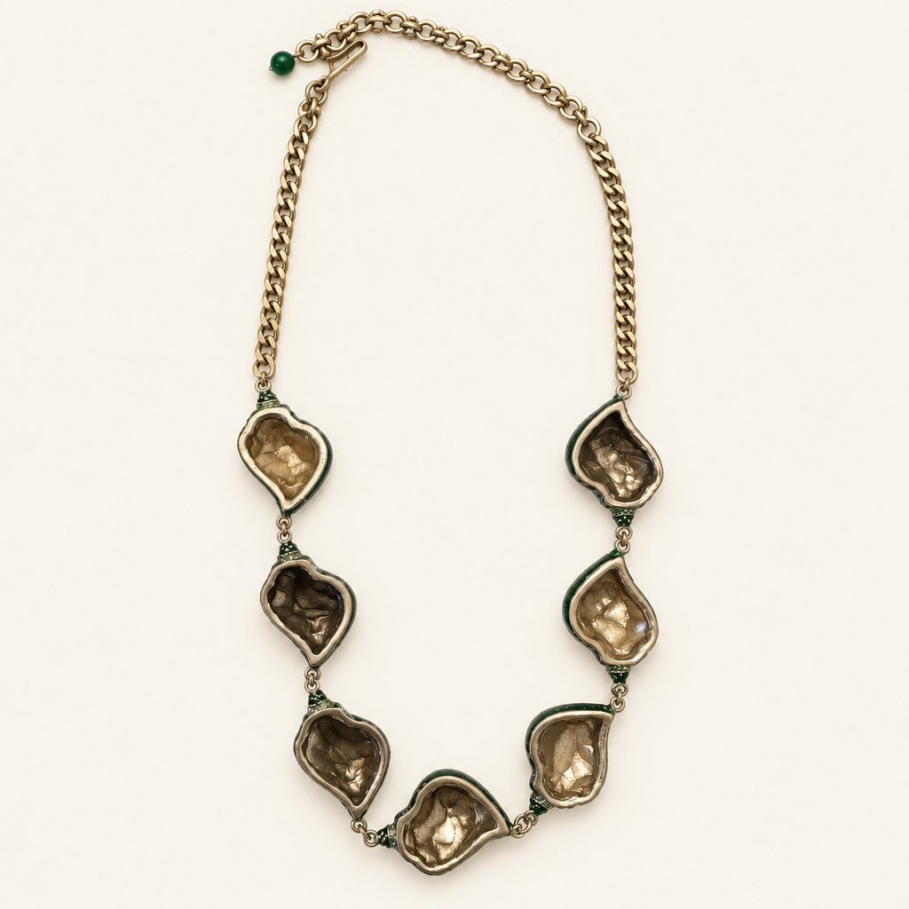 Deep Green Sculptural Statement Necklace