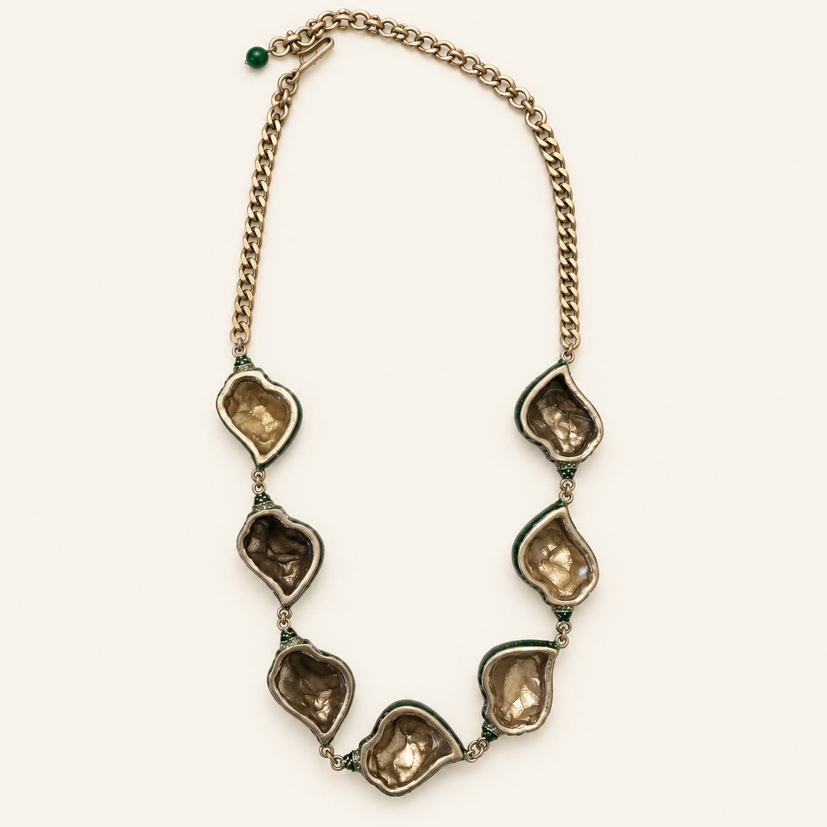 Deep Green Sculptural Statement Necklace