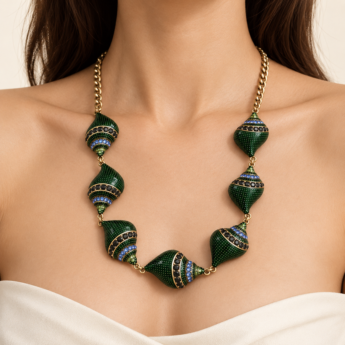Deep Green Sculptural Statement Necklace