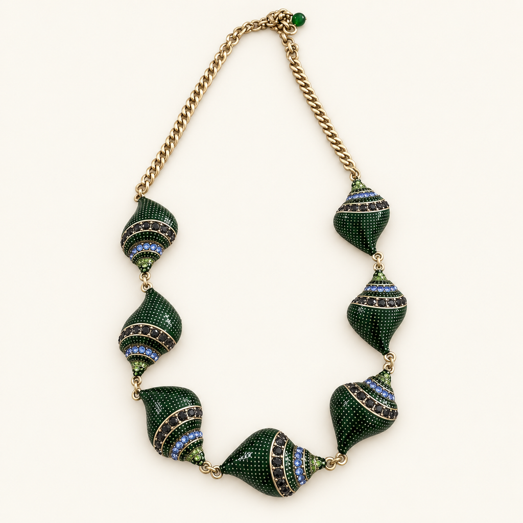 Deep Green Sculptural Statement Necklace