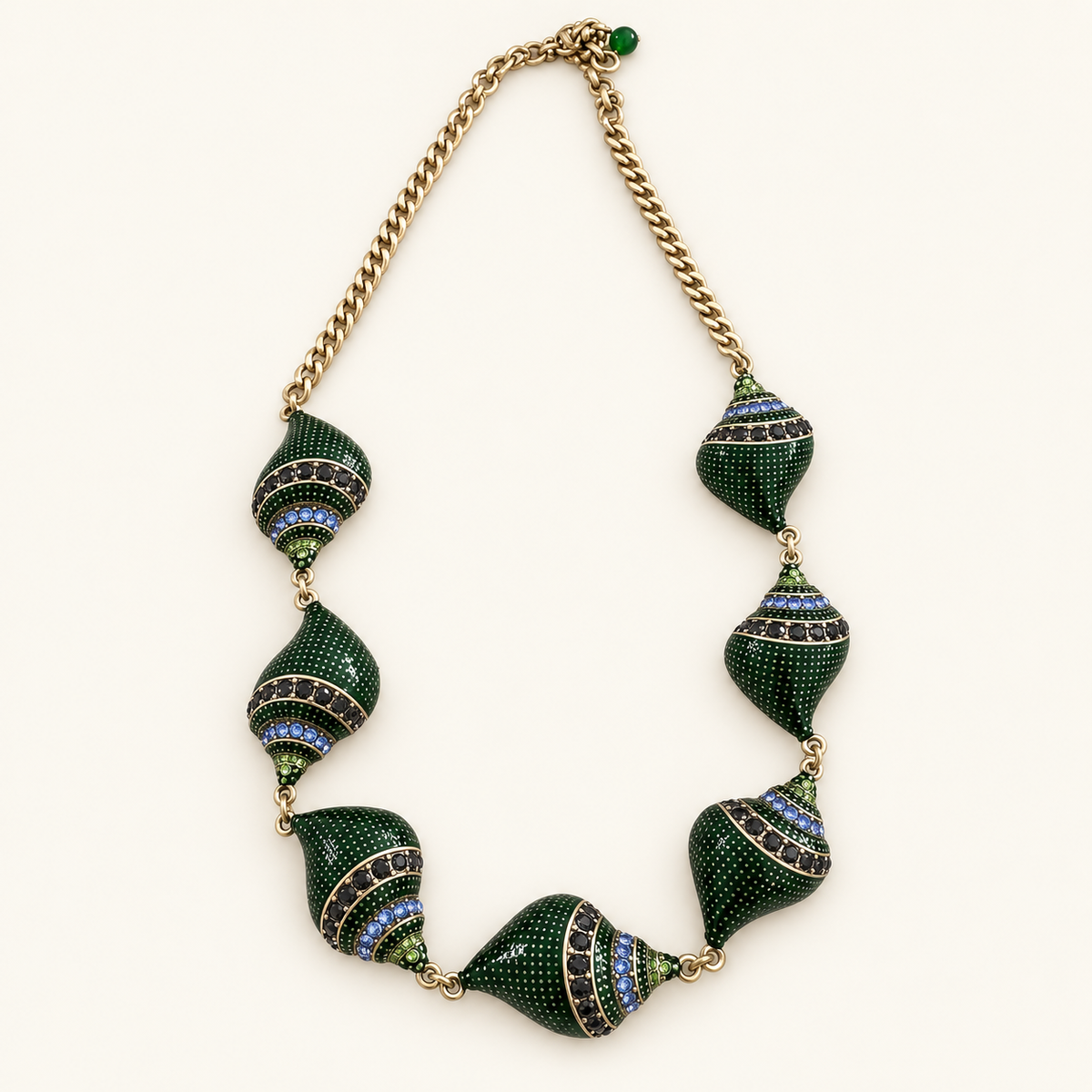 Deep Green Sculptural Statement Necklace