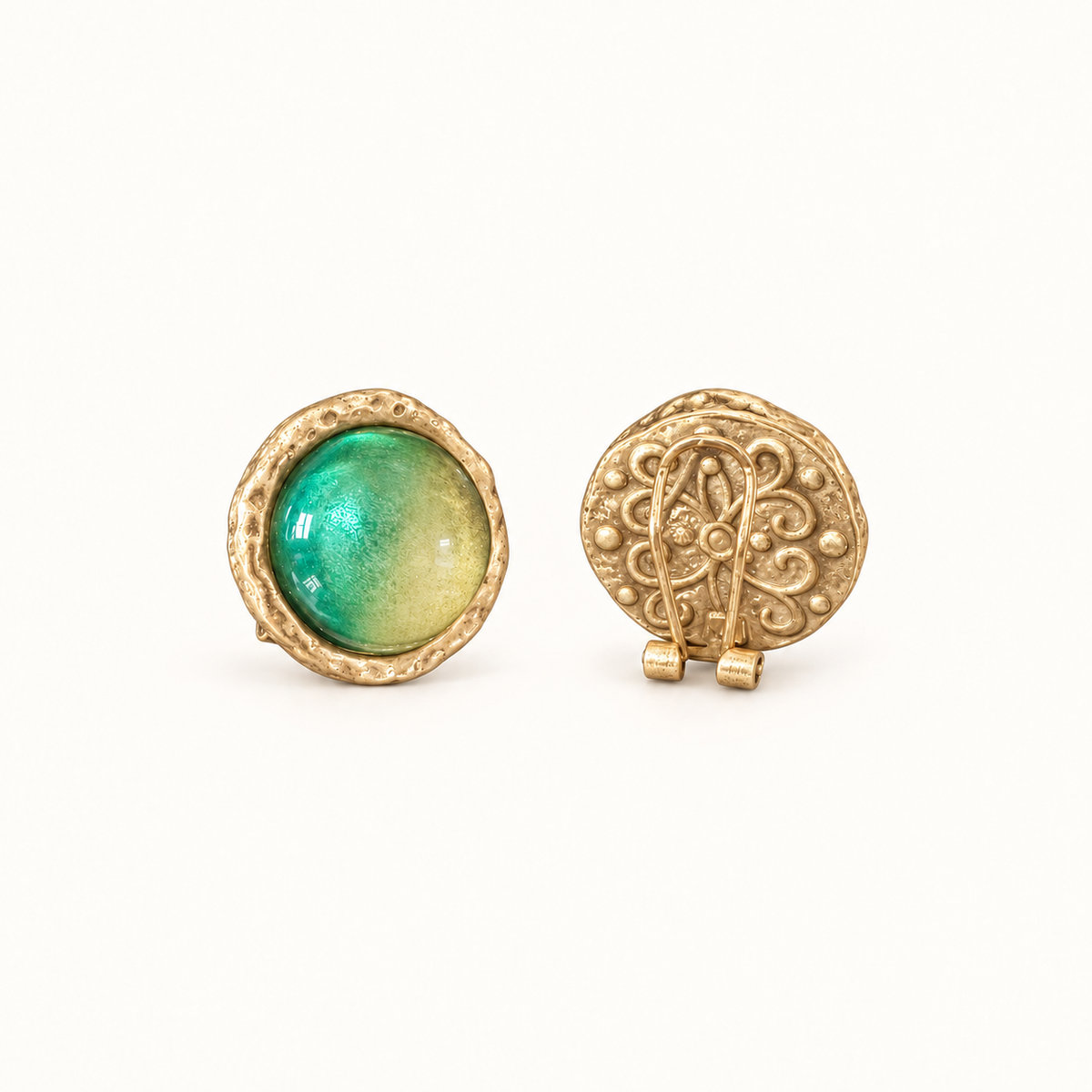 Vintage Green Gradient Glass Round Earrings