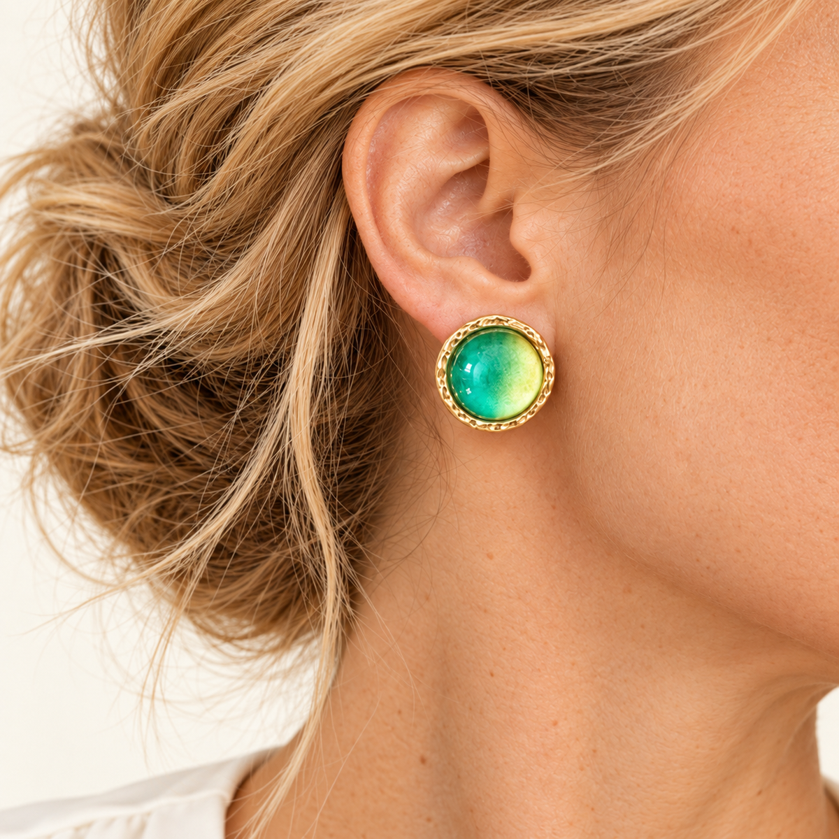 Vintage Green Gradient Glass Round Earrings