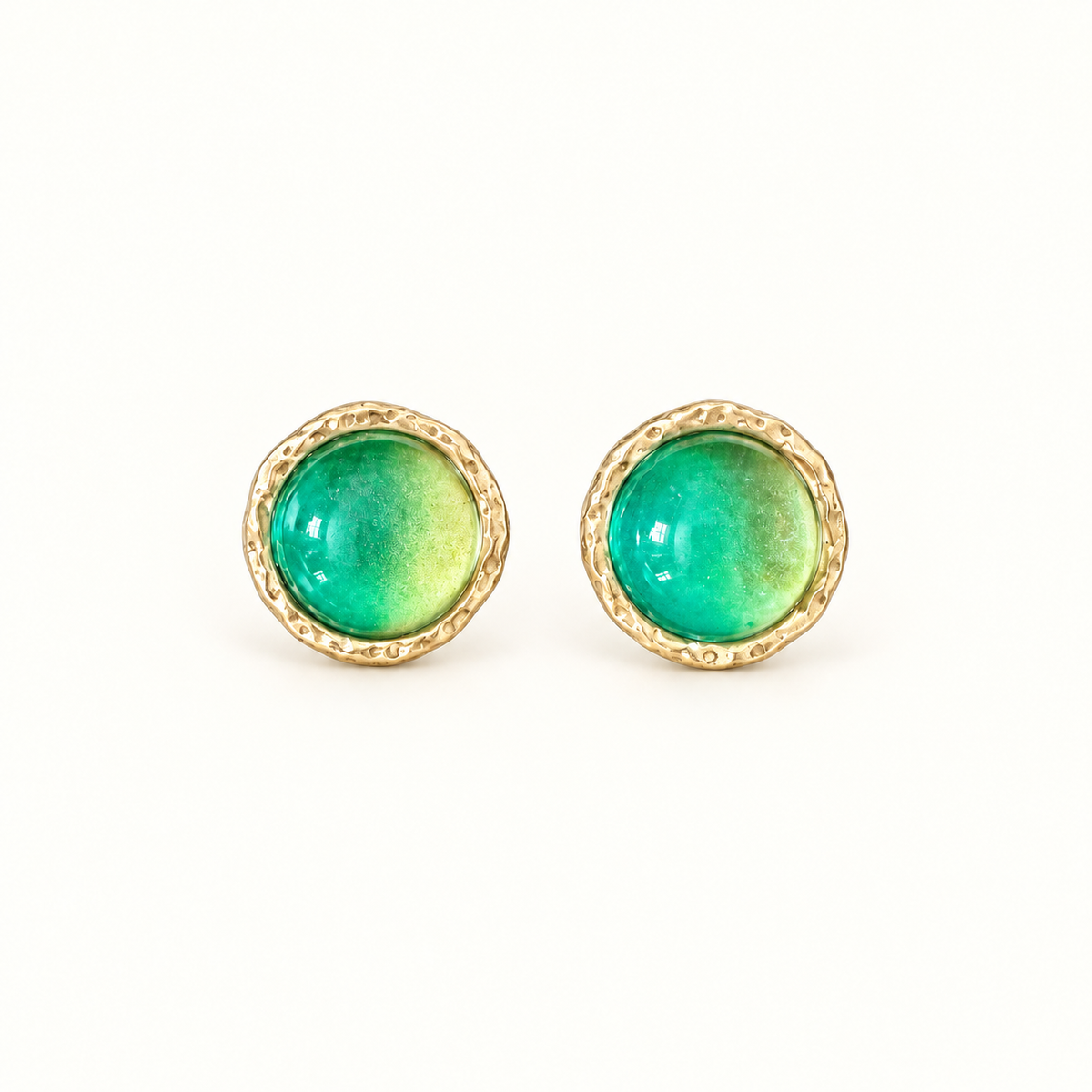 Vintage Green Gradient Glass Round Earrings