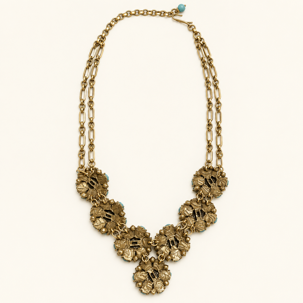 Turquoise & Red Floral Statement Necklace Set
