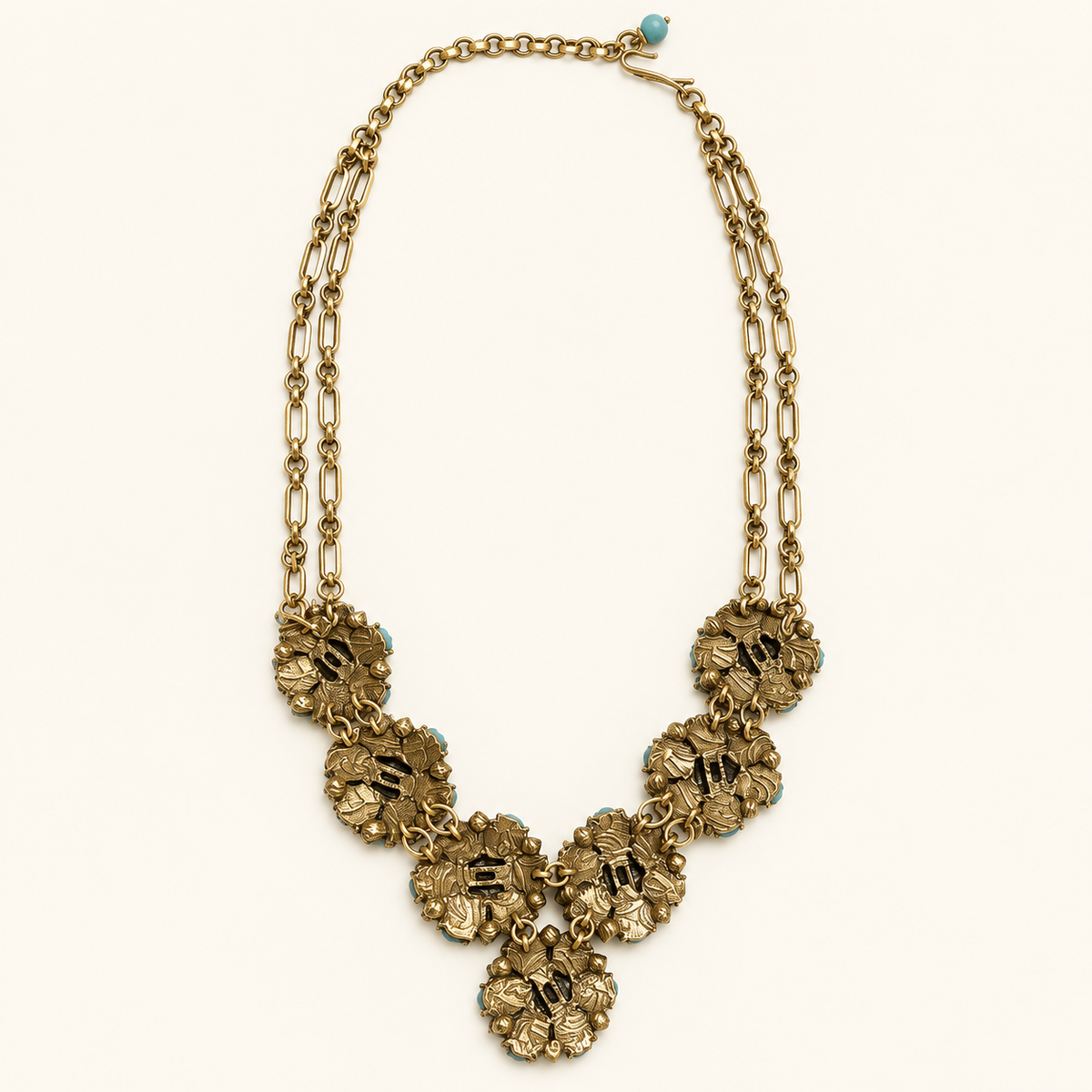 Turquoise & Red Floral Statement Necklace Set
