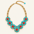 Turquoise & Red Floral Statement Necklace Set