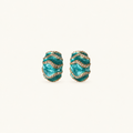 Vintage Aqua Wave Enamel Hoop Earrings