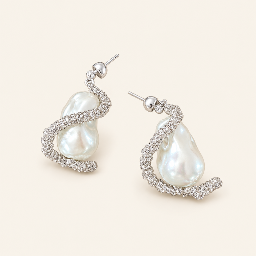 Baroque Pearl Spiral Earrings